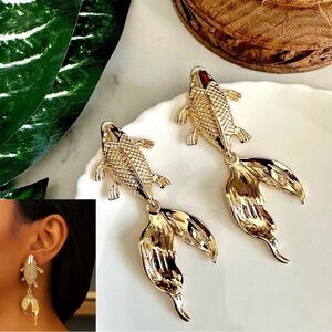2/$30🌵 Gold Koi Fish Vintage Style Earrings Ocean Beach Vacation Boho Gift NEW